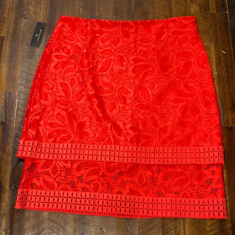 NWT Worthington fiery red lace tiered skirt 14
